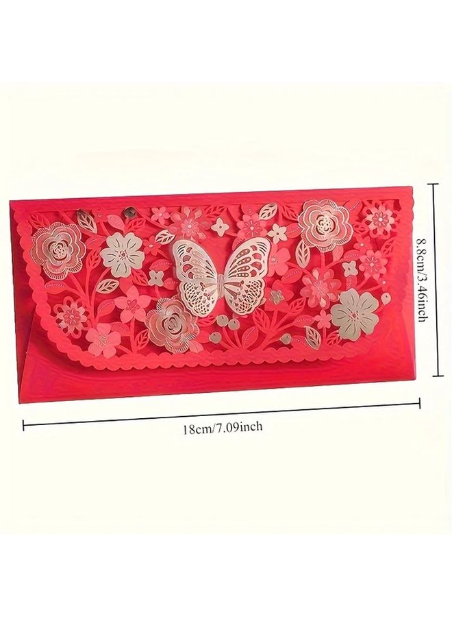 ظروف زفاف أنيقة من النوع ب - 3 قطع بتصميم نافر للزهور والفراشات على ورق غير لامع باللون الأحمر - Image 5