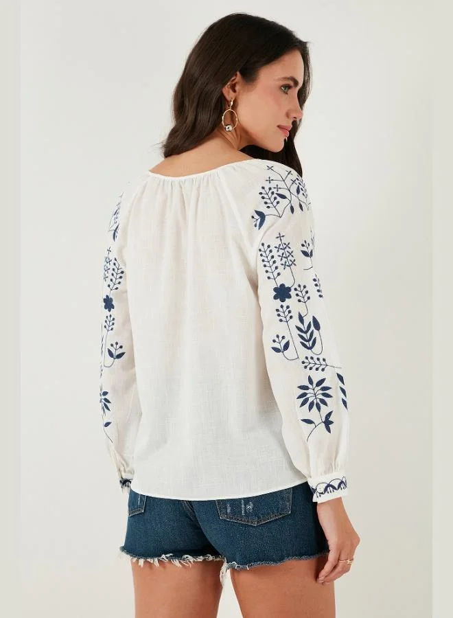 Lela  Lela Cotton Regular Fit Balloon Sleeve Embroidered Blouse Women's BLOUSE 6110936 for Women | Best Price UAE
