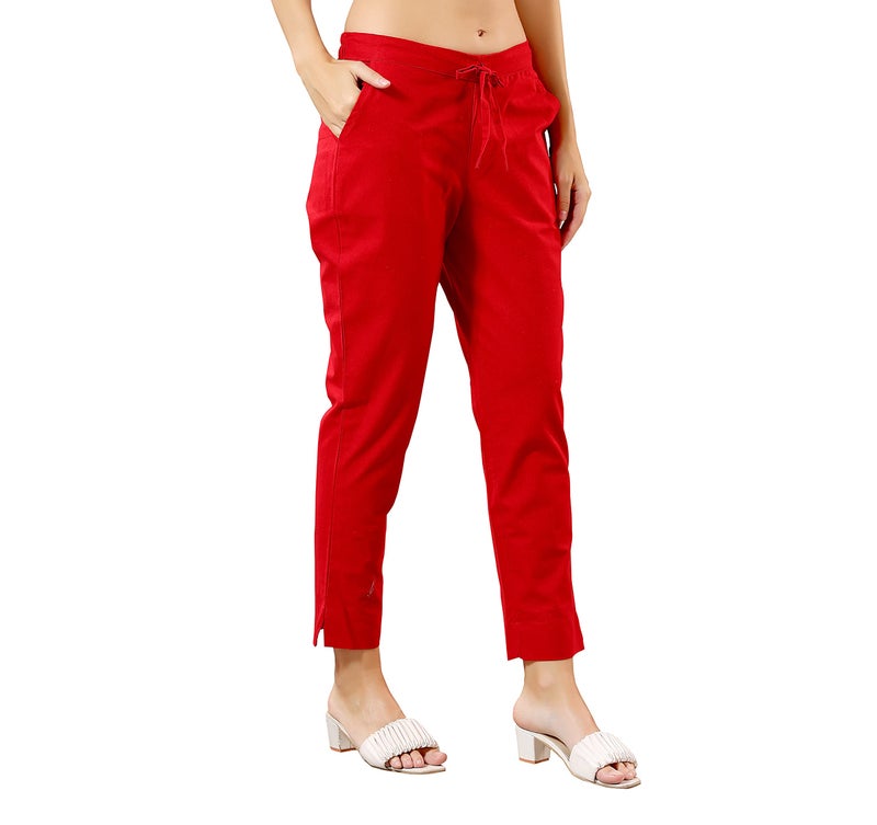TRASA Ultra Soft Cotton Regular and Plus 8 Colour Cotton Pants for Womens and Girls, Red - 4XL - Image 1