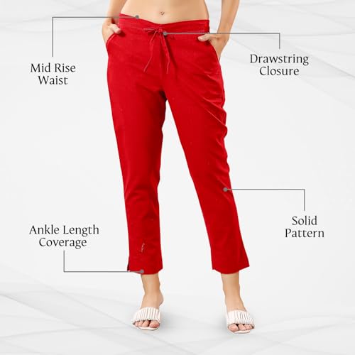 TRASA Ultra Soft Cotton Regular and Plus 8 Colour Cotton Pants for Womens and Girls, Red - 4XL - Image 3