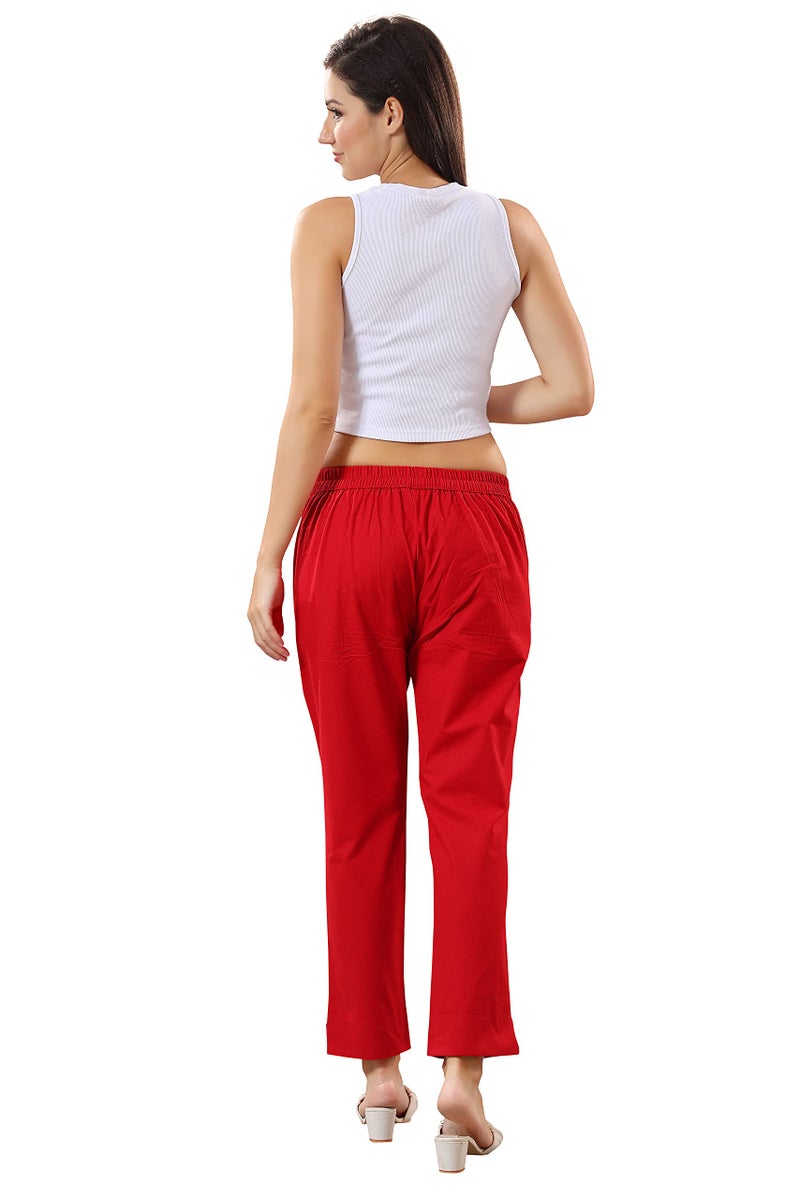 TRASA Ultra Soft Cotton Regular and Plus 8 Colour Cotton Pants for Womens and Girls, Red - 4XL - Image 5
