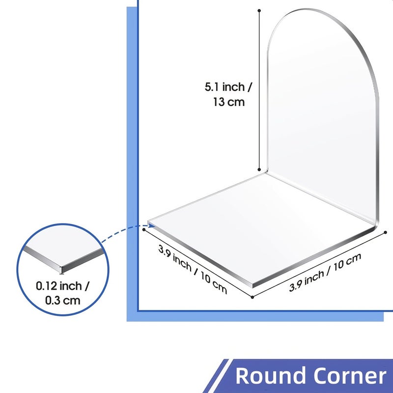 10pcs Acrylic Clear Bookends 3.94x5.12inch Round Corner Shelf Book Stopper - Image 3