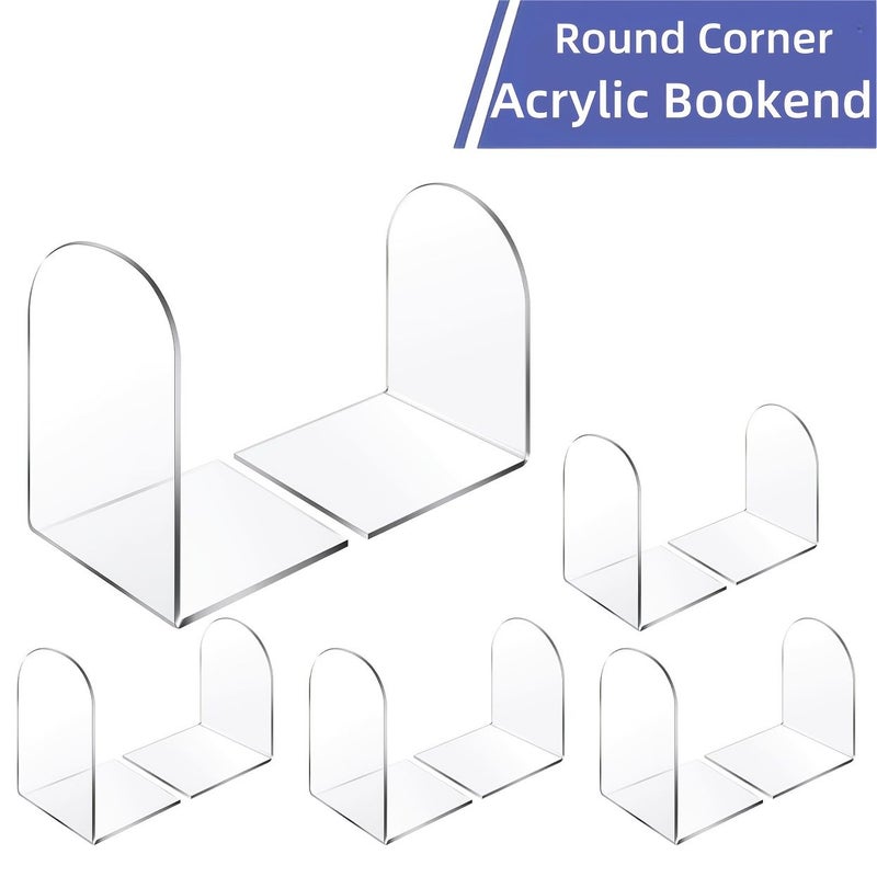 10pcs Acrylic Clear Bookends 3.94x5.12inch Round Corner Shelf Book Stopper - Image 1
