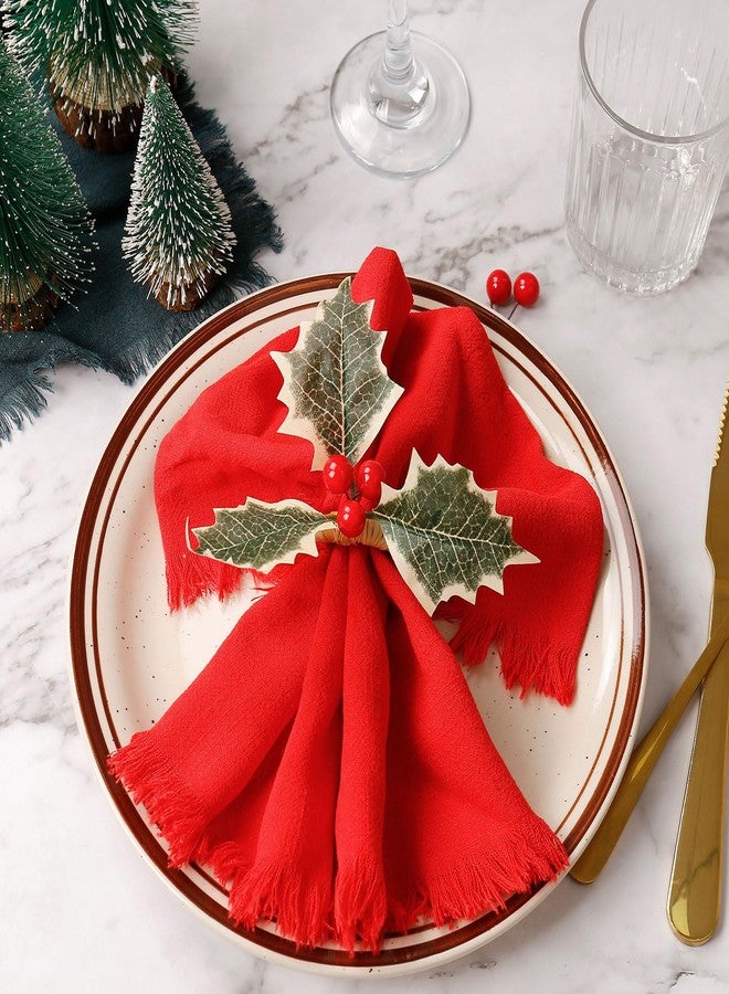 Wonlex Farmhouse Holly Napkin Rings Set of 6, Handmade Rustic Serviette Holly Berry Napkin Ring Holders for Christmas, Table Setting, Xmas Decorations (6 Holly) - Image 3