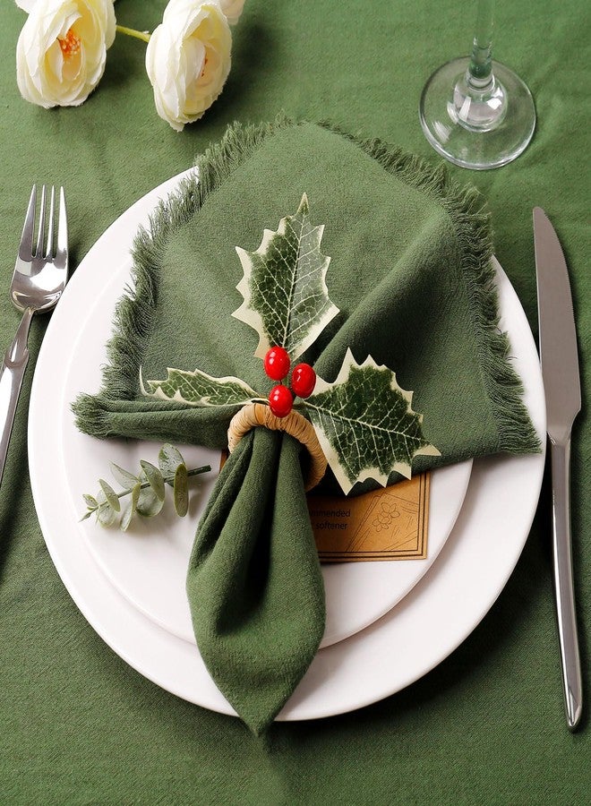 Wonlex Farmhouse Holly Napkin Rings Set of 6, Handmade Rustic Serviette Holly Berry Napkin Ring Holders for Christmas, Table Setting, Xmas Decorations (6 Holly) - Image 4