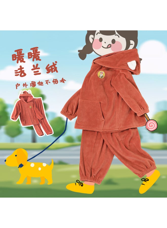 Long time companion kids' Fleece-lined Hoodie Set, Thickened Flannel Hooded Jogger Suit For Autumn/winter Outings - Image 2