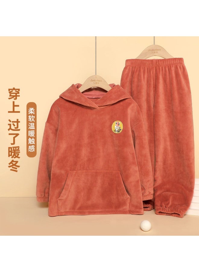 Long time companion kids' Fleece-lined Hoodie Set, Thickened Flannel Hooded Jogger Suit For Autumn/winter Outings - Image 3