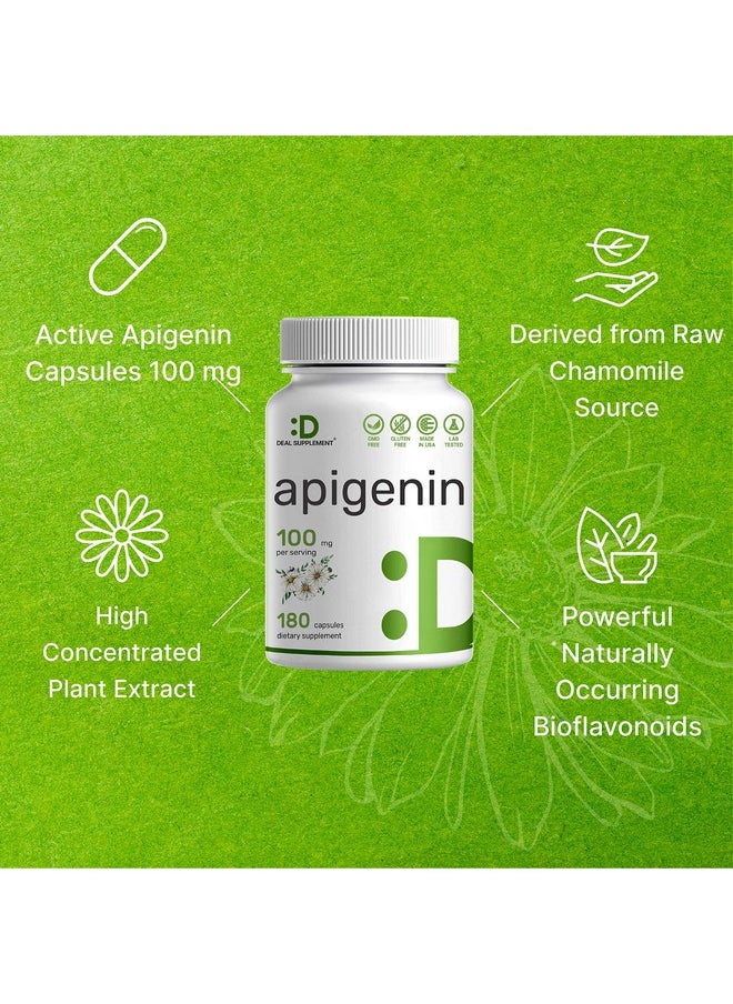 DEAL SUPPLEMENT Apigenin 100Mg 180 Capsules 3 Months Supply ; Bioavailable Plant (Chamomile) Extract Bioflavonoids Apigenin Supplement Third Party Tested Nongmo & No Gluten  - Image 5