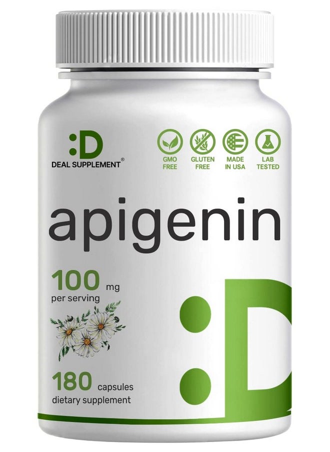 DEAL SUPPLEMENT Apigenin 100Mg 180 Capsules 3 Months Supply ; Bioavailable Plant (Chamomile) Extract Bioflavonoids Apigenin Supplement Third Party Tested Nongmo & No Gluten  - Image 2