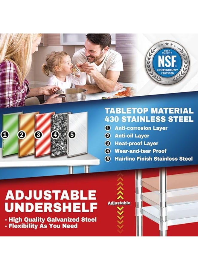 DuraSteel Stainless Steel Work Table 61cm x 91cm Height With 4 Wheel Wheels - Food Preparation Commercial Grade Countertop - NSF Certificate - Good for Restaurant, Business, Warehouse, Kitchen, Garage - Image 3