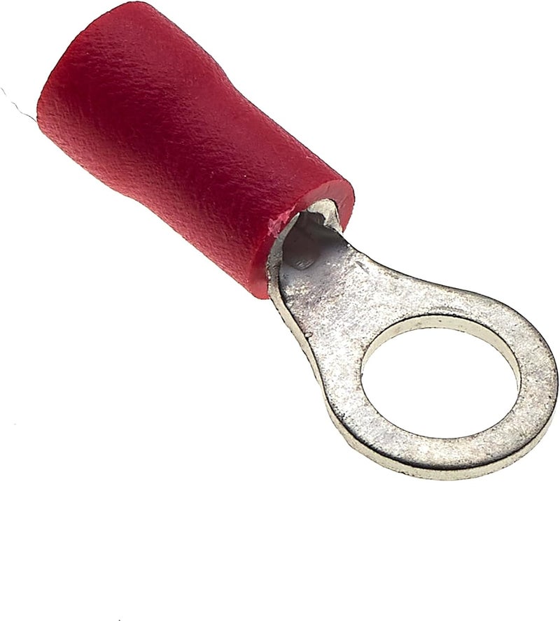 Keple Ring Crimp Terminal - Pack of 100, Red, 5mm, 25A, 22-16 AWG - Heat Shrink Ring Connectors, Tinned Copper Connectors, Insulated Ring Wire Terminals - Image 1