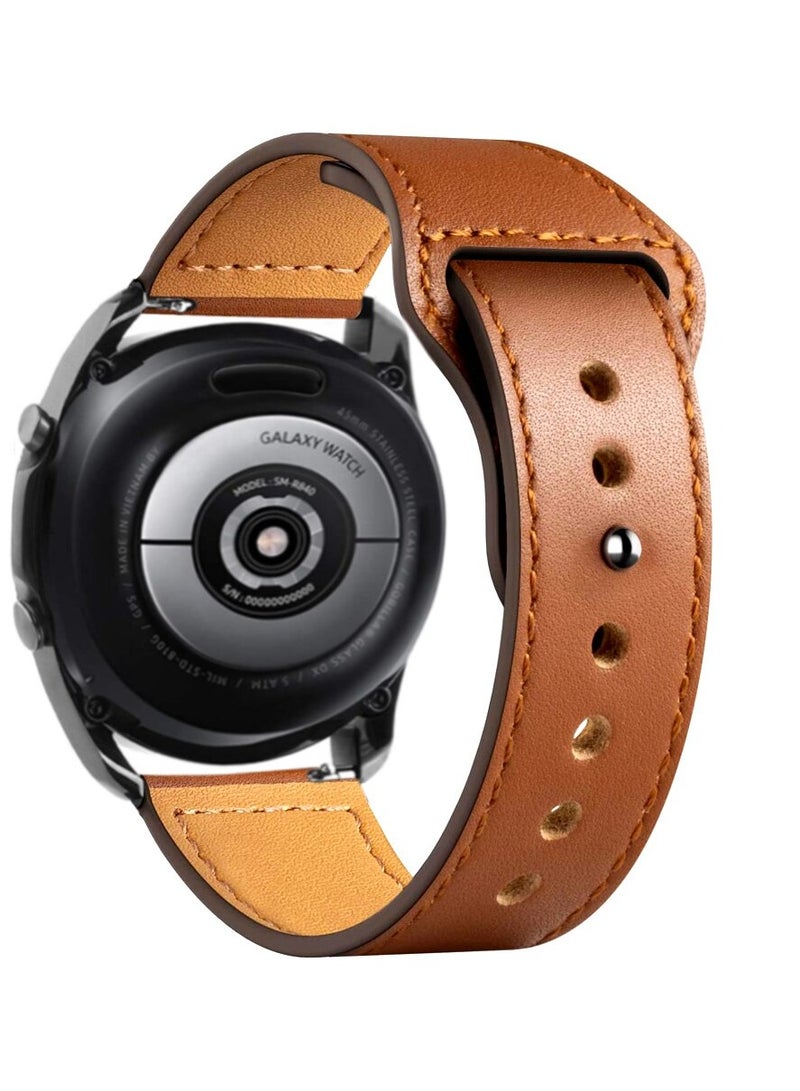 O Ozone Leather Bands For Samsung Galaxy Watch 7 6 5 4 FE 40mm 44mm 45mm/Galaxy Watch 6 4 Classic 43mm 47mm 42mm 46mm  Genuine Leather  Wristband -Brown  - Image 1