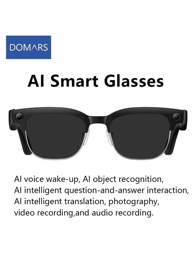 Domars AI Smart Glasses with Camera and Audio for Men Women, 8MP HD Camera Glasses,1080P Video Recording Sunglasses,Real Time Translation,Voice Assistant, Open-Ear Audio for Travel, Fishing,Meetings & Vlogging（Sunglasses） - Image 1