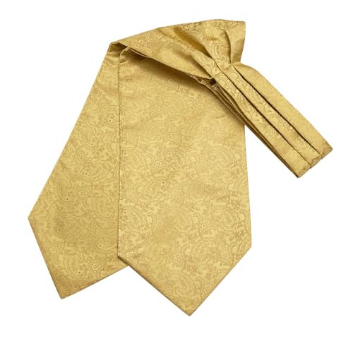 Dubulle Gold Paisley Floral Ascot for Men Self Tie Mens Cravat and Pocket Square Cufflinks Wedding - Image 4