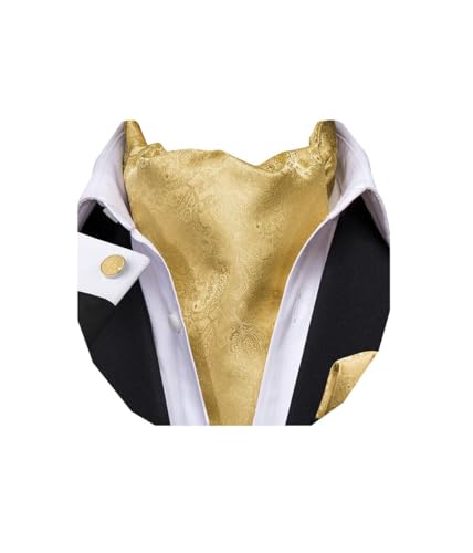 Dubulle Gold Paisley Floral Ascot for Men Self Tie Mens Cravat and Pocket Square Cufflinks Wedding - Image 1
