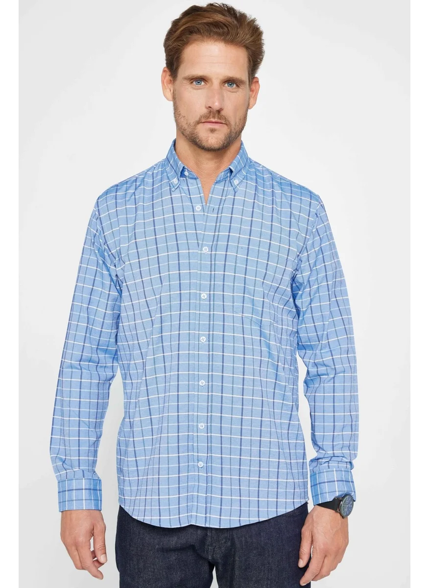 Tudors Classic Fit Long Sleeve Button Collar Small Checked Cotton Men's Shirt
