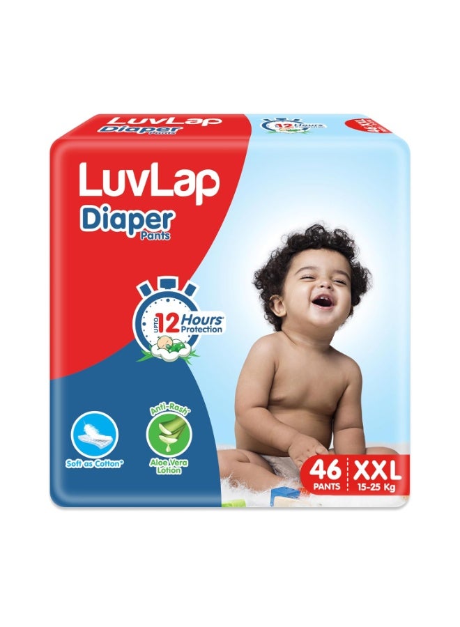 لوفلاب حفاضات LuvLap (سراويل) مقاس XXL، للوزن 15-25 كجم، عبوة من 46 قطعة، حفاضات أطفال بنمط السروال، غنية بلوشن الصبار (الألوفيرا) للحماية من الطفح الجلدي، توفر حماية تصل إلى 12 ساعة. - Image 1