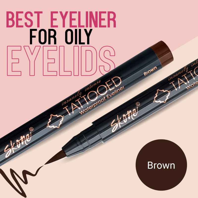Skone Cosmetics Insanely Intense Tattooed Eyeliner Pen - Waterproof Liquid Eyeliner, Long Lasting, Sweat Proof, Smudge Proof Felt Tip Liquid Eyeliner - Pigmented Eye Liner Makeup - Brown (0.07oz) - Image 2