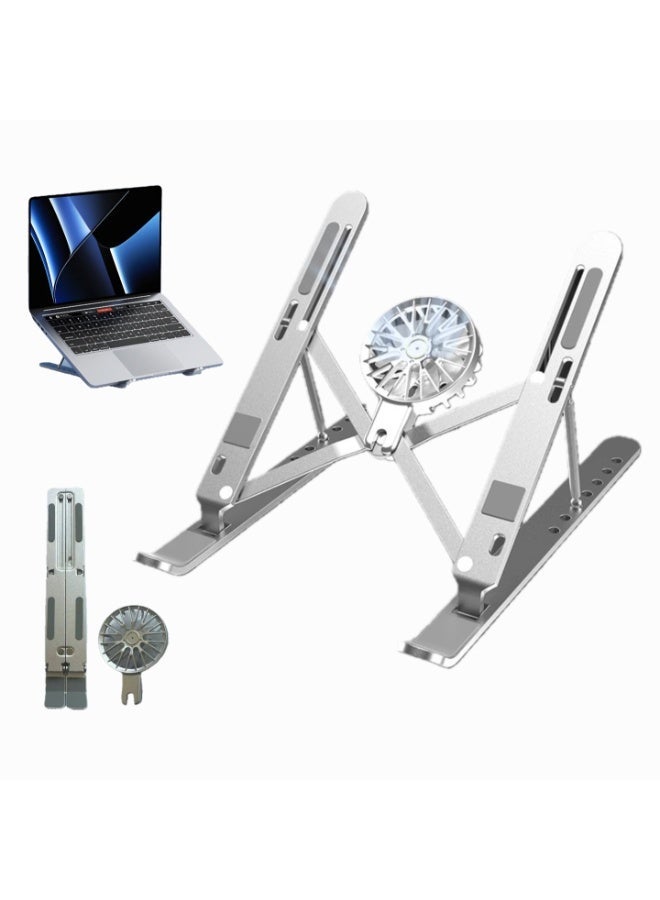 Cooling Fan Laptop Holder | Fully Adjustable Aluminum Foldable Desk Stand | Ergonomic Multi-Angle Riser for Notebook & Tablet - Image 3