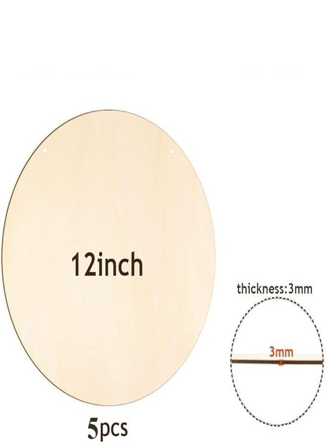 BS AMOR 12 Inch Wood Circles for Crafts, 5 Pcs Unfinished Wood Crafts, DIY Wood Rounds for Cricut Projects, Door Hanger, Wood Burning, Painting, Mother's Day Gifts Home Decor DIY Crafts Gifts(5 PCS) - Image 3