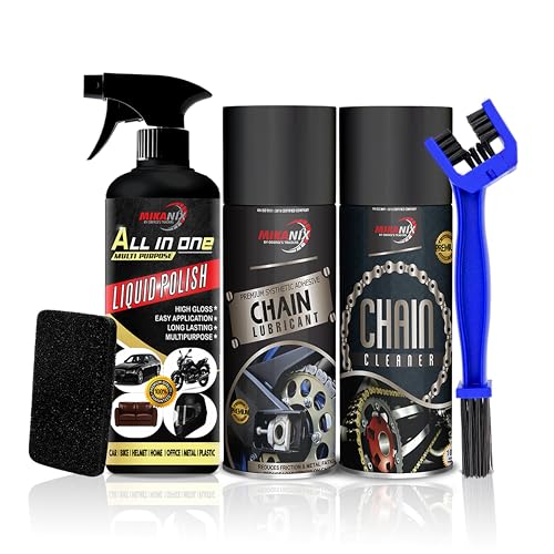 MIKANIX Combo of Chain Cleaner + Chain Lube + All In One Liquid Polish Cleaner | Cleaning Brush | Cleans | Shines Bike | Car & Protects Bike Chain (1500 ml, Pack of 4) - Image 1