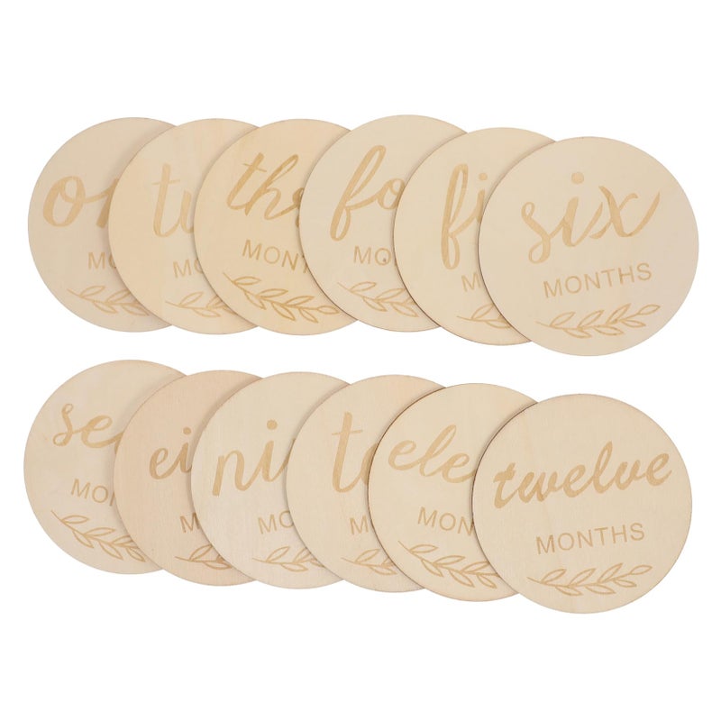 Wooden Monthly Milestone Cards For Newborns Baby Growth Photo Props 12 Pieces Set - Image 2