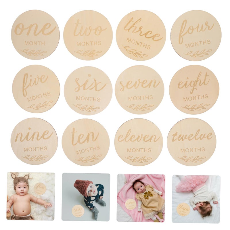 Wooden Monthly Milestone Cards For Newborns Baby Growth Photo Props 12 Pieces Set - Image 5