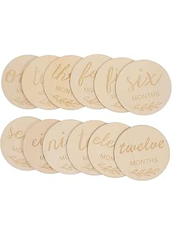 Wooden Monthly Milestone Cards For Newborns Baby Growth Photo Props 12 Pieces Set - Image 1