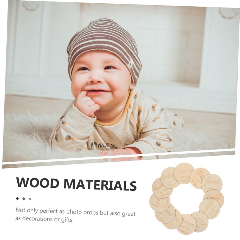 Wooden Monthly Milestone Cards For Newborns Baby Growth Photo Props 12 Pieces Set - Image 4