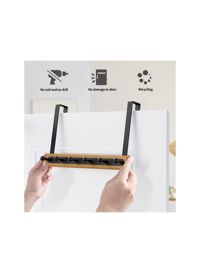 The Bros Coat Hooks Hanger, Over The Door Bamboo Wooden Hook with 6 Hooks - Door Hanging Towel Rack, Heavy Duty Bathroom Kitchen Organizer Rack for Hanging Clothes, Hat, Bag,Towel (Black) - Image 3