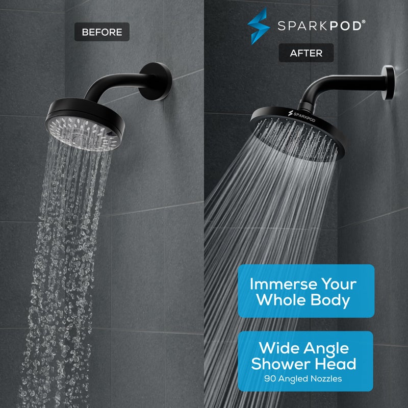 SparkPod Shower Head - High Pressure Rain - Premium Quality Luxury Design - Easy Clean Adjustable Replacement for Your Bathroom Shower Heads (Midnight Black Matte, 8 Inch Round) - Image 2