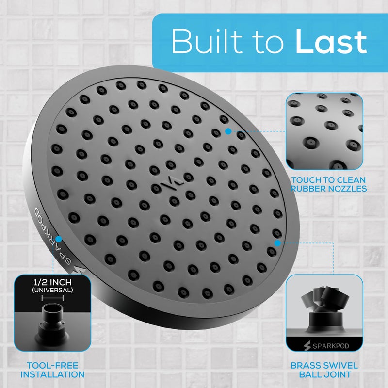 SparkPod Shower Head - High Pressure Rain - Premium Quality Luxury Design - Easy Clean Adjustable Replacement for Your Bathroom Shower Heads (Midnight Black Matte, 8 Inch Round) - Image 5