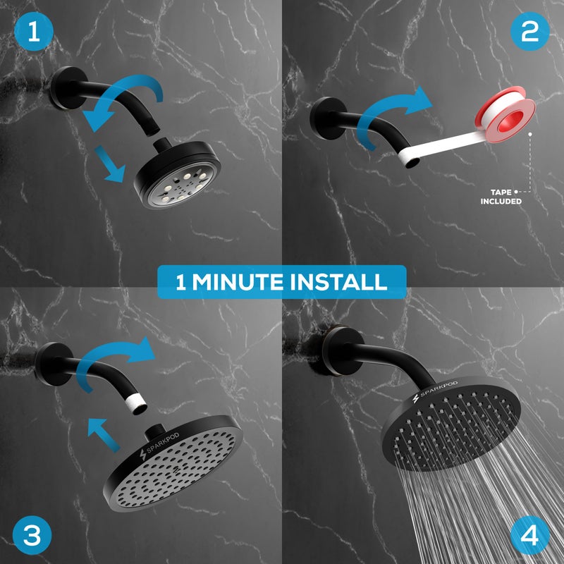 SparkPod Shower Head - High Pressure Rain - Premium Quality Luxury Design - Easy Clean Adjustable Replacement for Your Bathroom Shower Heads (Midnight Black Matte, 8 Inch Round) - Image 4