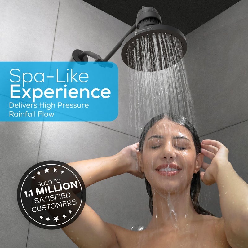 SparkPod Shower Head - High Pressure Rain - Premium Quality Luxury Design - Easy Clean Adjustable Replacement for Your Bathroom Shower Heads (Midnight Black Matte, 8 Inch Round) - Image 3