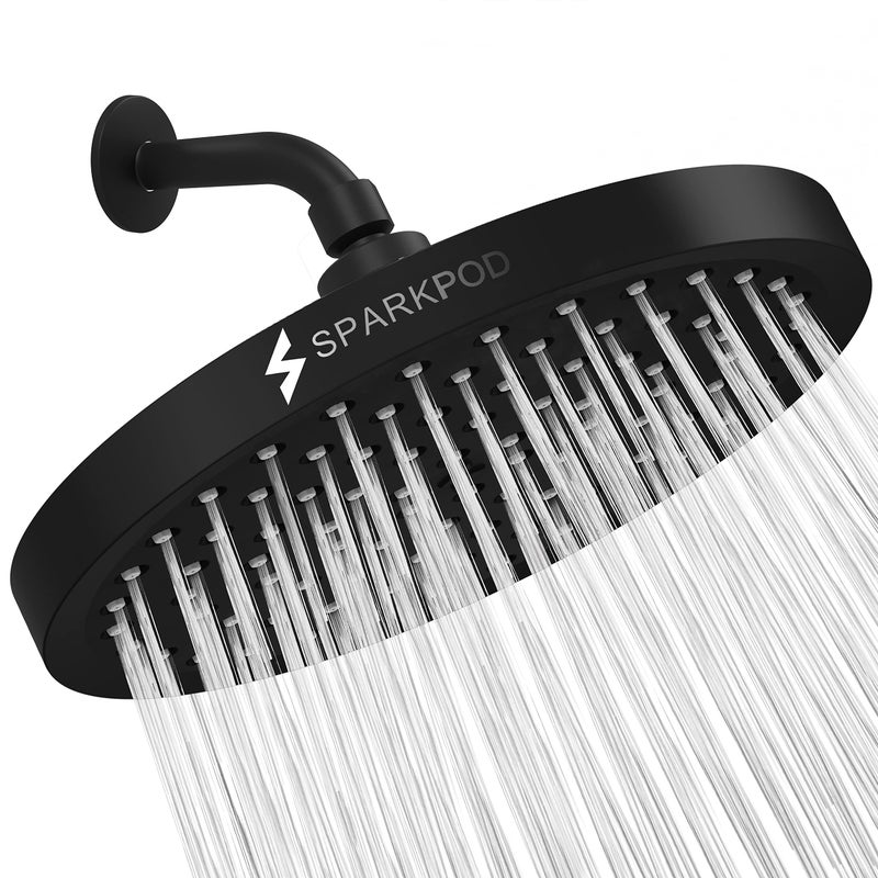 SparkPod Shower Head - High Pressure Rain - Premium Quality Luxury Design - Easy Clean Adjustable Replacement for Your Bathroom Shower Heads (Midnight Black Matte, 8 Inch Round) - Image 1