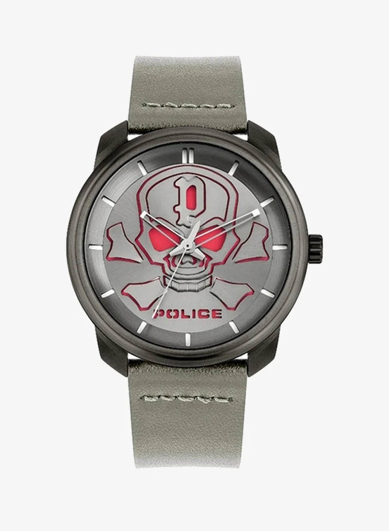 POLICE Bleder Gunmetal Dial Grey Leather Strap Analog Watch for Men 42mm