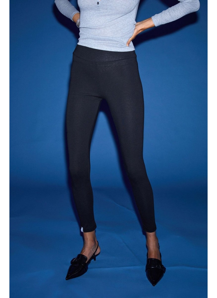 GRIMELANGE - Eırlys Women's Organic Cotton Flexible Body-hugging Knitted Black Leggings - Image 1