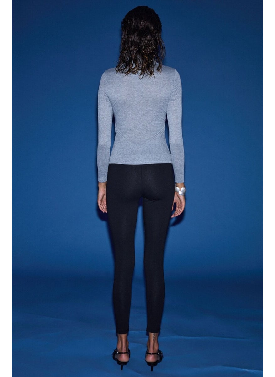GRIMELANGE - Eırlys Women's Organic Cotton Flexible Body-hugging Knitted Black Leggings - Image 1