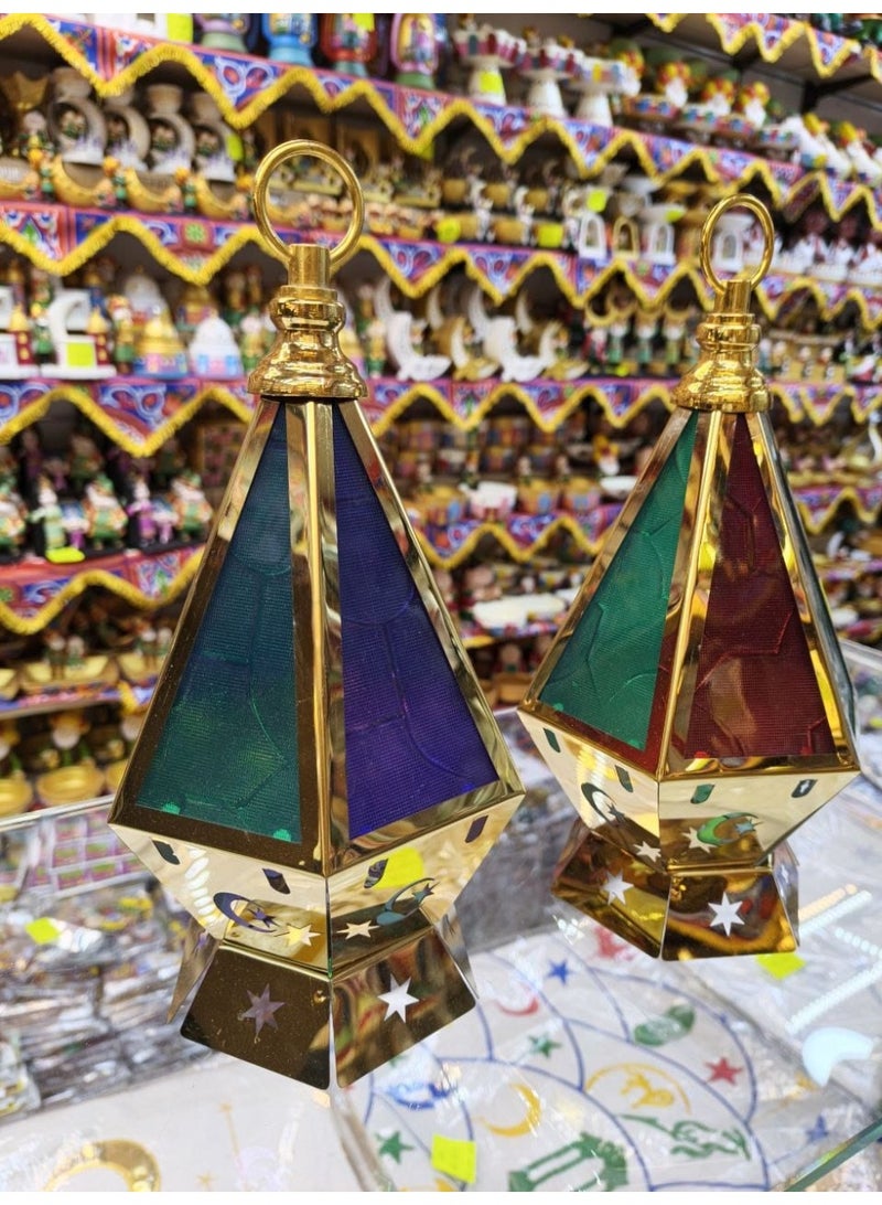 Ramadan lantern, multi-sided pyramid made of colored glass – elegant decorative design with oriental lighting