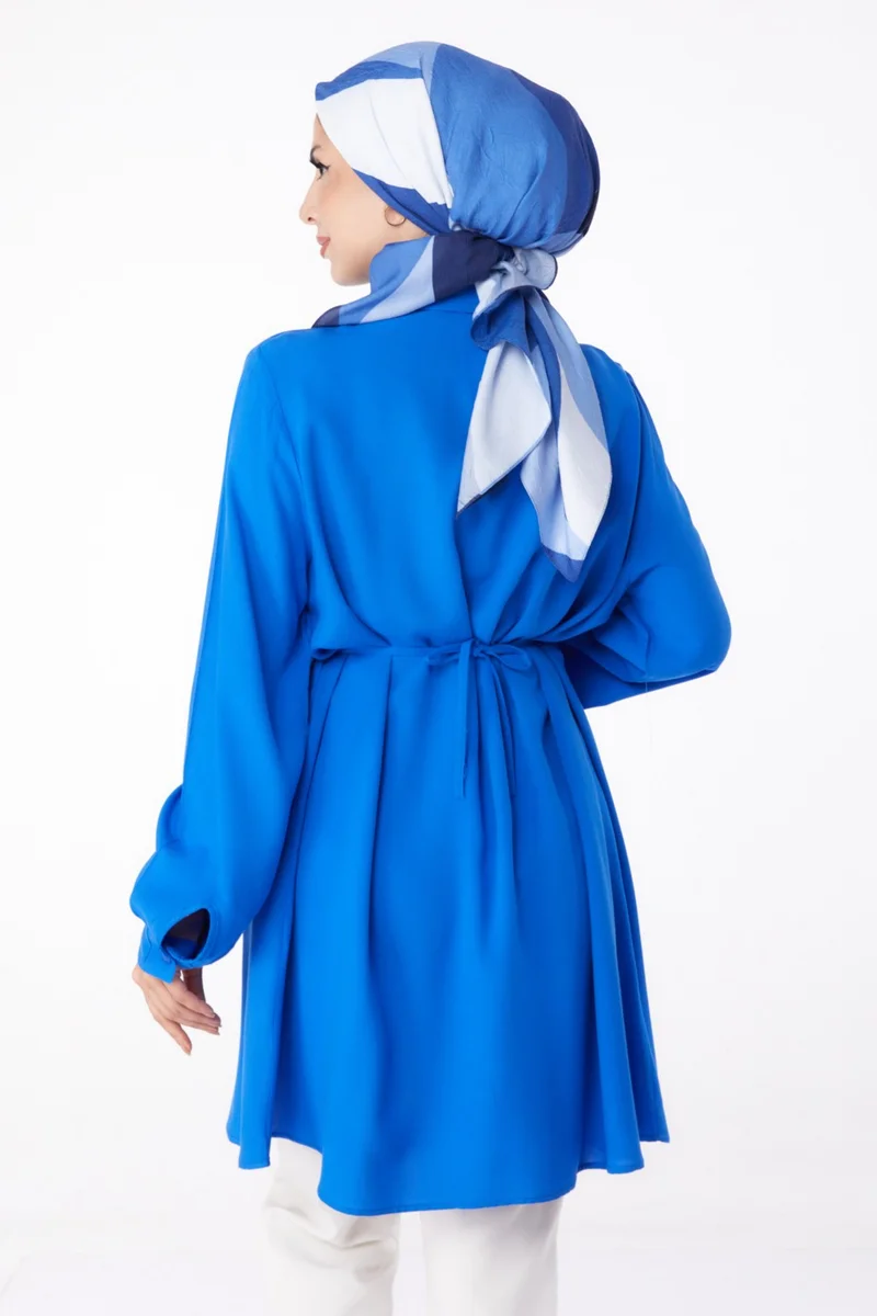 Tofisa Plain Shirt Collar Women's Blue Tunic - 13280