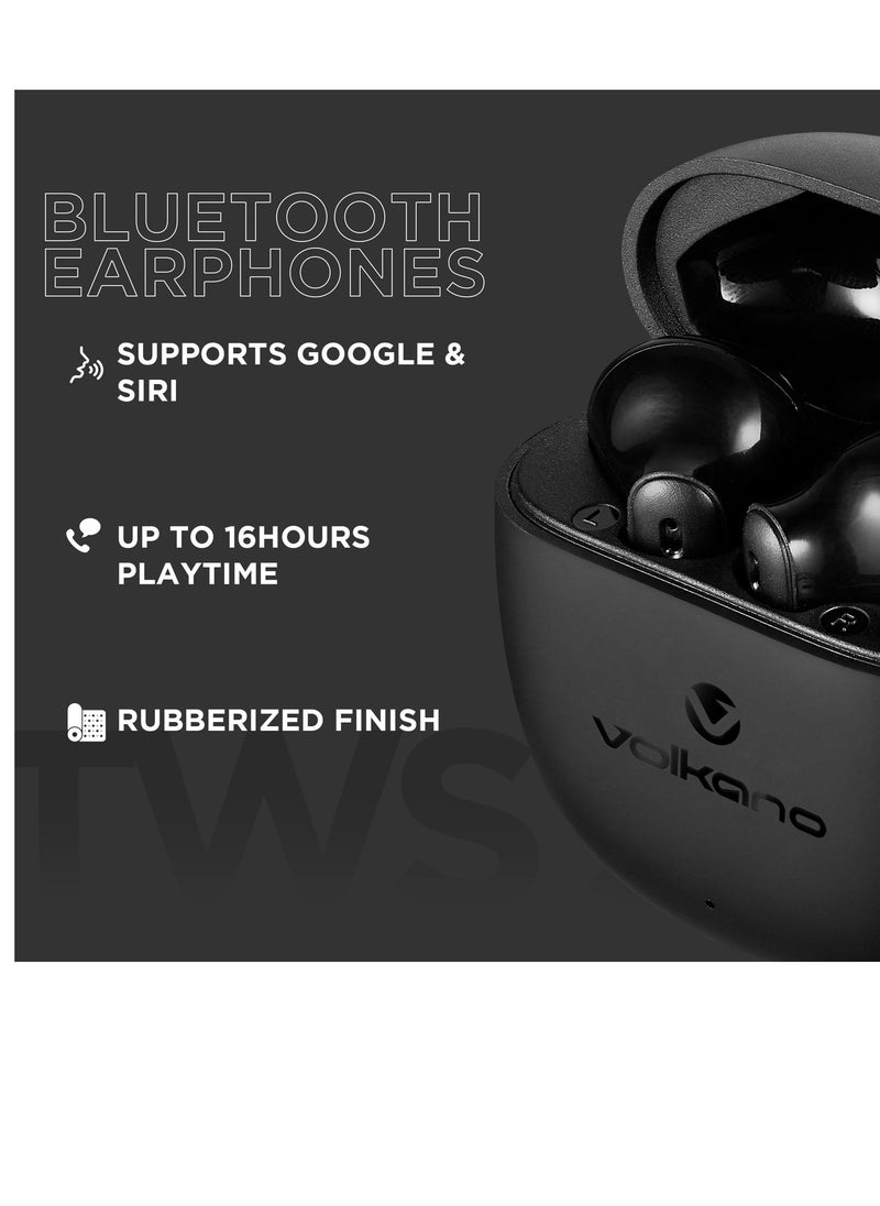 Volkano - Volkano Sleek Series TWS Bluetooth Earphones, 16H Playtime, Supports Google and Siri - Black, 1 Year Warranty - Image 1