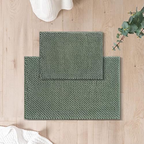 Freshmint سجاد حمام فريش مינט من شنيلا - مجموعة من قطعتين - غير قابلة للانزلاق وامتصاص الماء 17x24" + 20x32" ، أخضر مريمي - Image 1