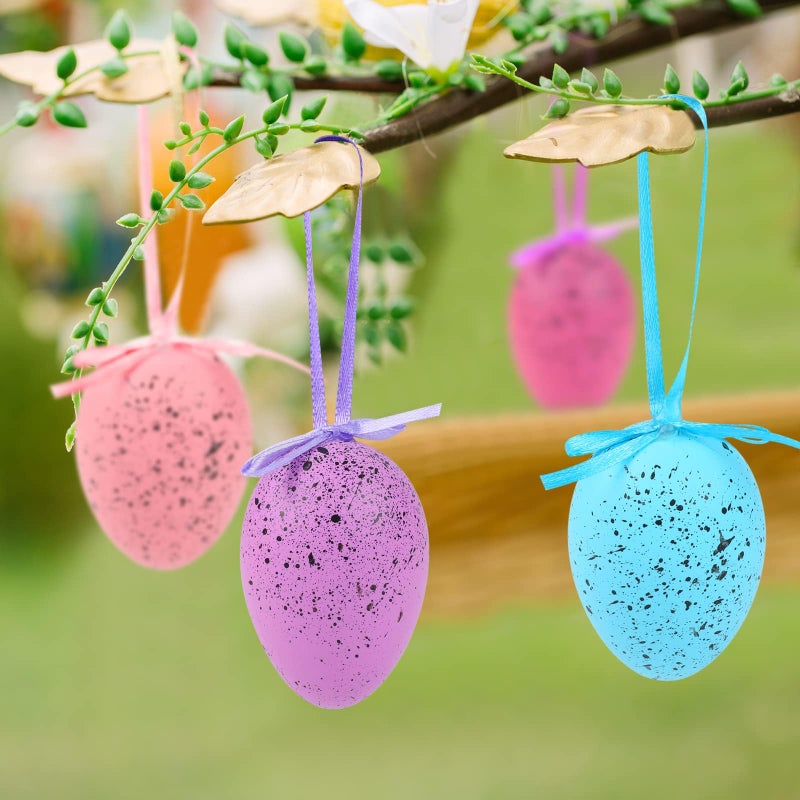 Elcoho 20 Pieces Multicolored Spotted Easter Egg Hanging Ornaments Easter Egg Hanging Decoration Ornaments Decor for Home Office Party Supplies Gifts - Image 5