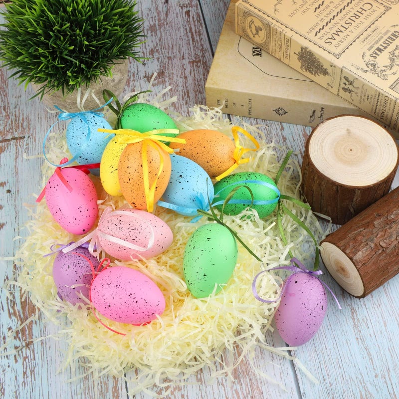 Elcoho 20 Pieces Multicolored Spotted Easter Egg Hanging Ornaments Easter Egg Hanging Decoration Ornaments Decor for Home Office Party Supplies Gifts - Image 4