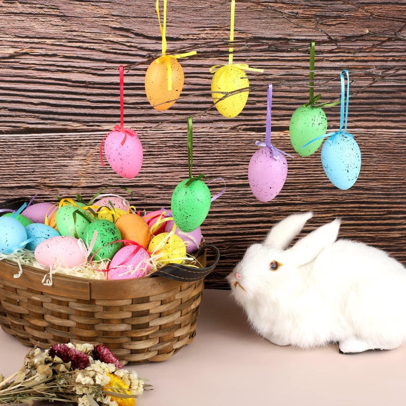 Elcoho 20 Pieces Multicolored Spotted Easter Egg Hanging Ornaments Easter Egg Hanging Decoration Ornaments Decor for Home Office Party Supplies Gifts - Image 3