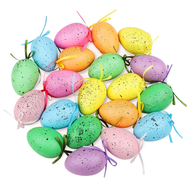 Elcoho 20 Pieces Multicolored Spotted Easter Egg Hanging Ornaments Easter Egg Hanging Decoration Ornaments Decor for Home Office Party Supplies Gifts - Image 1