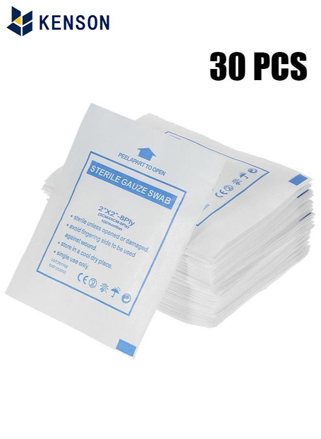 KENSON 30 Pcs 5x5 Disposable Gauze Swabs Bleeding Stop Gauze Absorbent Cotton Gauzes  - Image 1