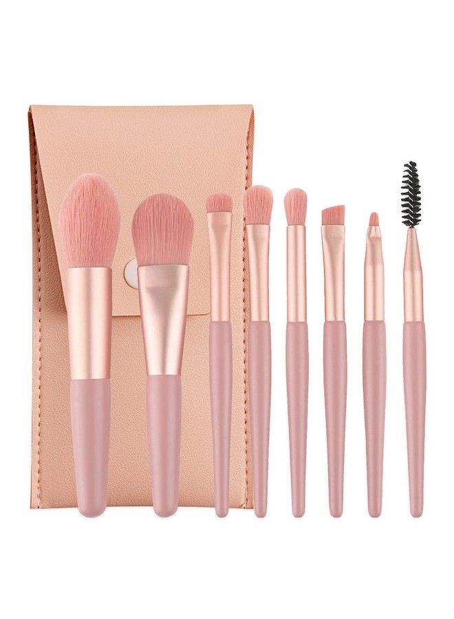 Tititek Makeup Brushes With Bag Tititek 8Pcs Professional Makeup Brush Set Travel Size Cosmetic Brushes Kit For Face Foundation Blush Eye Shadow Wooden Handle Synthetic Bristle (8Pcs/Set Pink) - Image 1