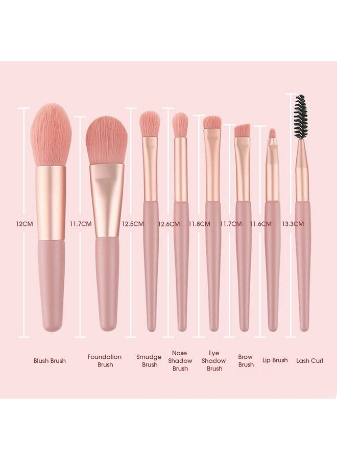 Tititek Makeup Brushes With Bag Tititek 8Pcs Professional Makeup Brush Set Travel Size Cosmetic Brushes Kit For Face Foundation Blush Eye Shadow Wooden Handle Synthetic Bristle (8Pcs/Set Pink) - Image 4