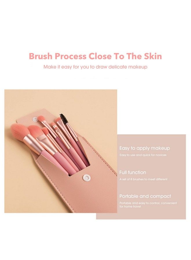 Tititek Makeup Brushes With Bag Tititek 8Pcs Professional Makeup Brush Set Travel Size Cosmetic Brushes Kit For Face Foundation Blush Eye Shadow Wooden Handle Synthetic Bristle (8Pcs/Set Pink) - Image 2